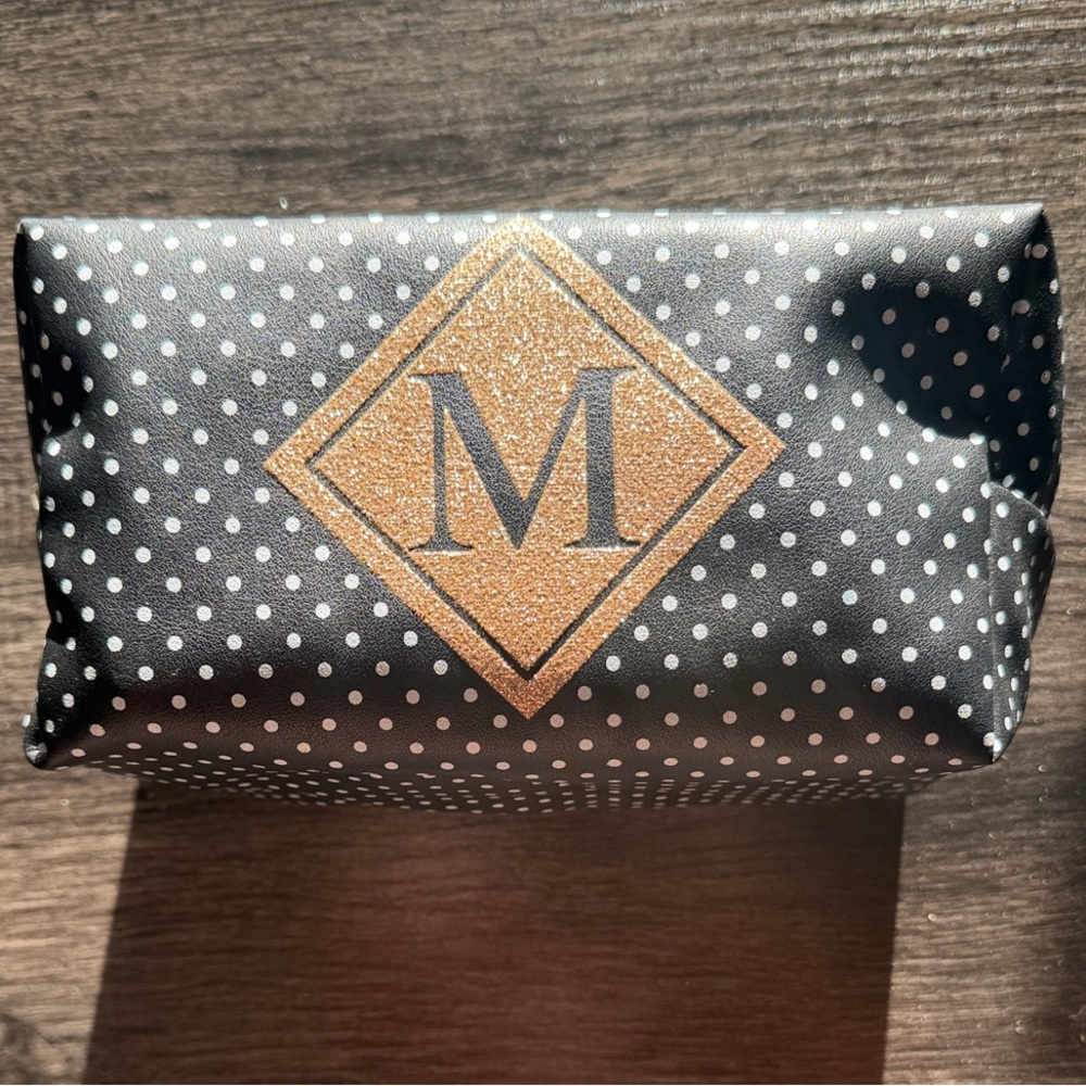Polka Dot Pouch with Gold Sparkle Monogram